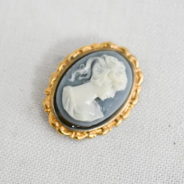 1960s/70s Blue Oval Cameo Brooch 