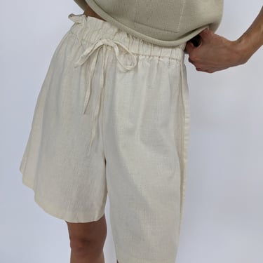 Vintage Buttercream Woven Linen Shorts