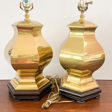 Pair of Lacquered Vintage Brass Plate Table Lamps 
