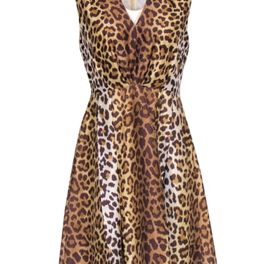 Kate Spade - Brown, Tan &amp; Cream Leopard Print Silk Fit &amp; Flare Dress Sz 6