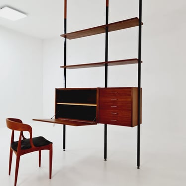 Danish teak room divider modular vintage library bookcase shelf system, 1960s 