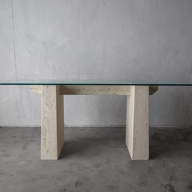Post Modern Architectural Unfilled Travertine Table Desk 