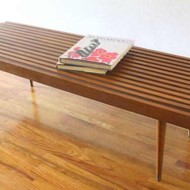 Mid Century Modern Slatted Table Bench