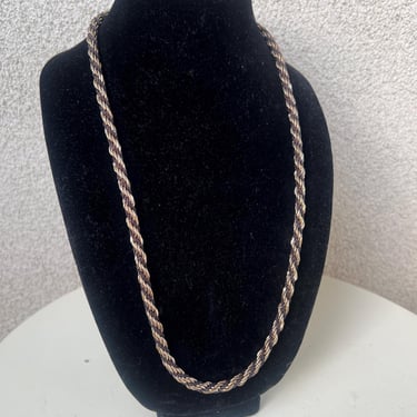 Vintage rope cable necklace twisted black gold tones 28” x 1/4”. 