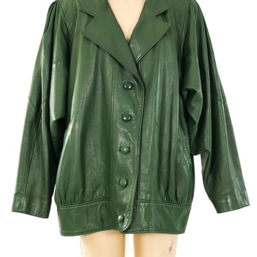 1980's Forest Green Leather Jacket