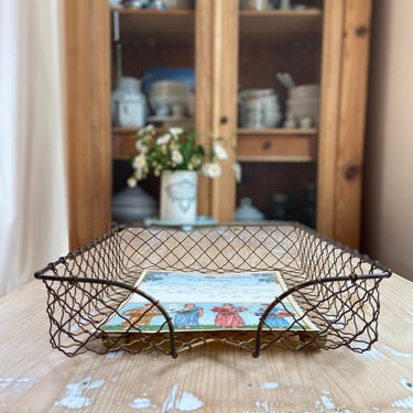 Beautiful rustic vintage French gold brass filing  basket, desk basket 