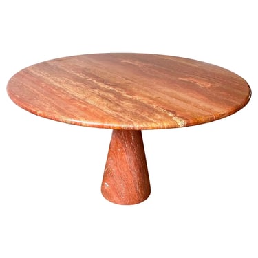 Postmodern Angelo Mangiarotti Travertine Salmon Dining Table w/ Pedestal Base 