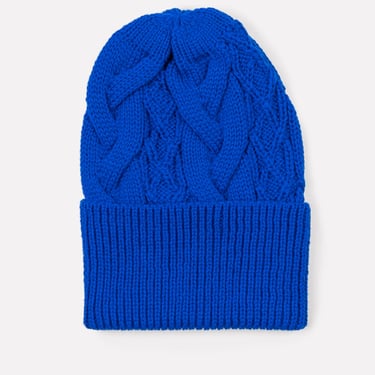 Cable knit hat, cobalt blue