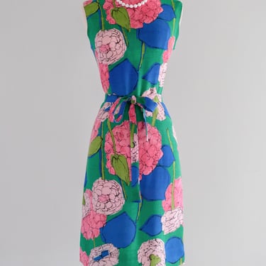 Elegant 1960's Fauvist Hydrangea Shift Dress / Sz M