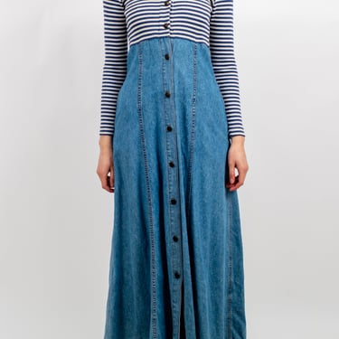 1990s Denim and Cotton Striped Knit Dress by Rafaella Jeans