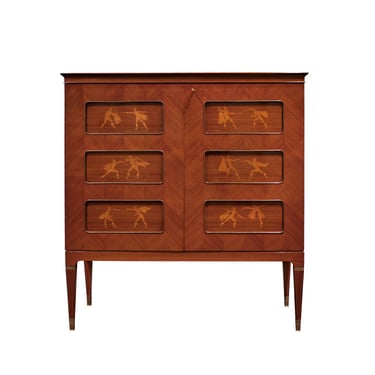 Paulo Buffa Exceptional Liquor Cabinet with Intricate Inlays 1950s