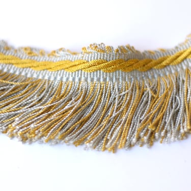 11.92 Yards Vintage Duck Egg Blue and Gold French Fringe Trim - Upholstery Drapery Woven Cotton Edging - Luxury Quality 