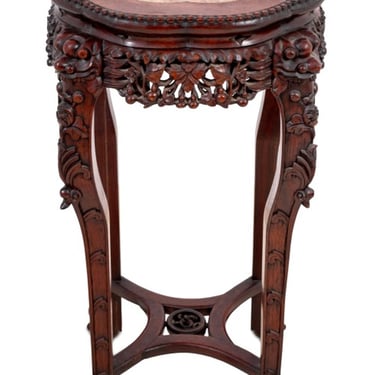Chinese Hardwood and Marble Pedestal Table