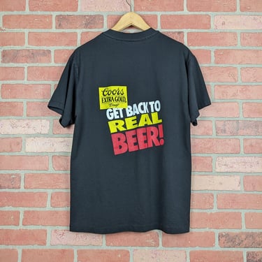 Vintage 90s Coors Extra Gold "Get Back to Real Beer" ORIGINAL Graphic Beer Tee - Large 