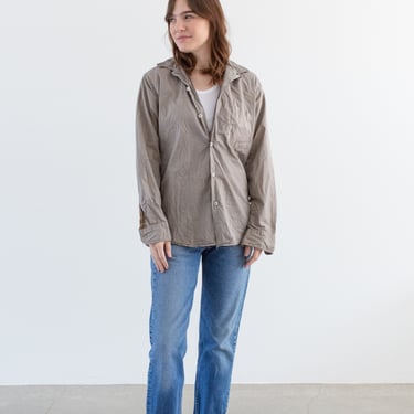 Vintage Rinsed Mushroom Brown Long Sleeve Shirt | Unisex Simple Blouse | Crinkled Cotton Blend Work Shirt | S M | 