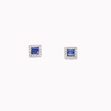 Sapphire &amp; Diamond Halo Square Studs
