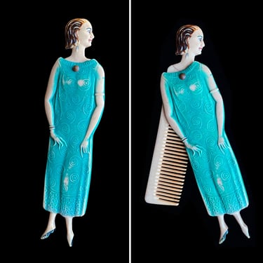 RARE 1920s Comb / Figural Novelty Flapper Girl Folding Celluloid Comb 