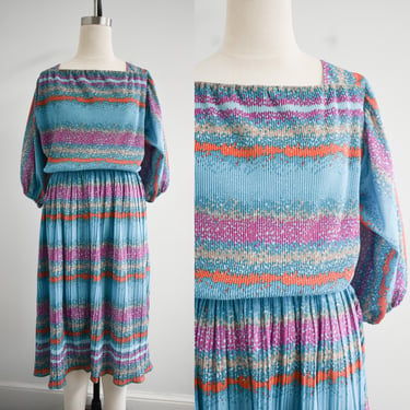 1970s Floral Striped Midi Dress 