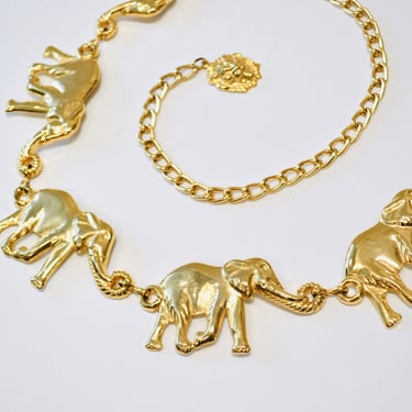 80s 90s Vintage Gold Elephant Metallic Belt Gold Chain Belt with Elephants Vintage Belt Buckle Rare Vintage Gold Elephant Animal Chain Belt 