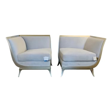 Caracole Modern White and Silver Pick a Corner Chairs Pair