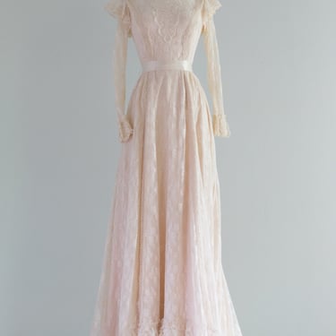 True Love Fairytale 1970's Edwardian Inspired Lace Wedding Gown / SM
