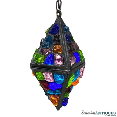 Mid-Century Arts & Crafts Colored Glass & Lead Pendant Light by Peter Marsh