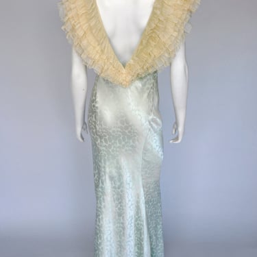 vintage 1930s seafoam green bias cut dress w/ statement collar XS/S 