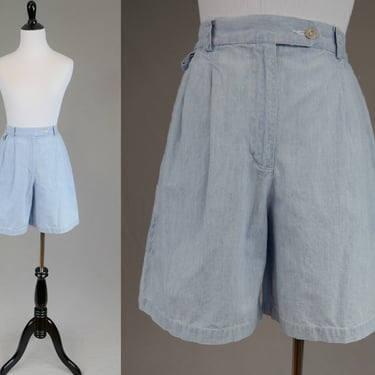 80s 90s Lizgolf Golf Shorts - 26 27 28 waist - Pleated Pale Blue Cotton - High Rise - Liz Claiborne - Vintage 1980s 1990s - S 