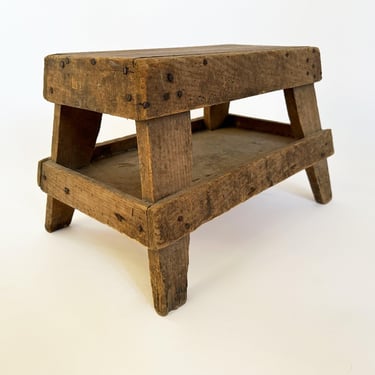 Antique Primitive Distressed Wood Milking Stool 