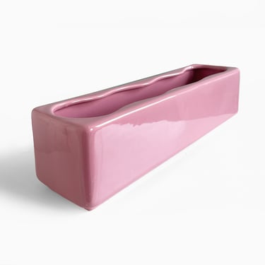 Haeger Long Ceramic Window Box Planter Pink With Scalloped Wavy Opening 