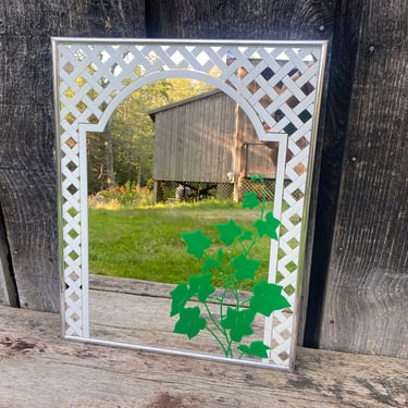 Floral Etched Mirror — 70s Etched Floral Mirror — Flower Mirror — 70s Mirror — Plant Mirror — Mirror with Plant — Ivy Mirror 
