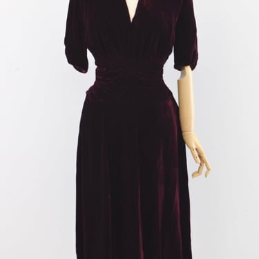 40's Burgundy Silk Velvet Dress