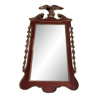Antique 19th C Federal Chippendale Mahogany &#038; Gilt Gold Gesso Eagle Mirror