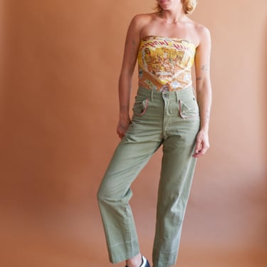 Vintage 70s Boy Scout Uniform Pants/ 1970s Green Cotton Pants/ Size XS 24 