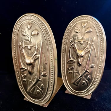 Pair of Solid Brass Embossed with Hunters Theme Italian Bookends by Horchow