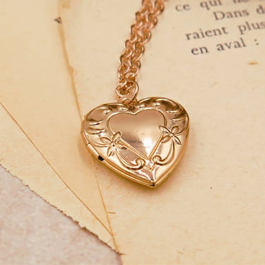 Art Deco Rose Gold Heart Locket, Heart Necklace with Photos, Anniversary Necklace, Personalized Gift for Girl 