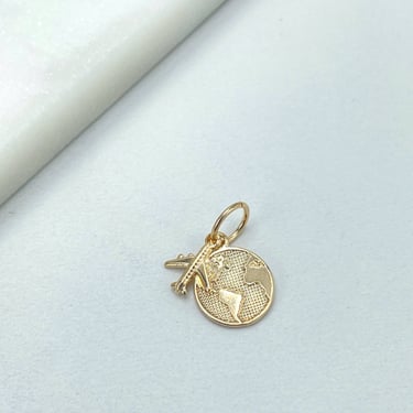 18k Gold Filled Travel Charm, Airplane Aeroplan &amp; Earth Globe Dangle Charm, Traveler Gift, Travel Jewelry, Wholesale Jewelry Making Supplies