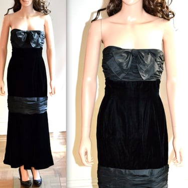 80s Vintage Black Evening Gown Prom Party Dress Size XS Small Carolyne Roehm// Vintage Black Strapless Evening Gown Velvet Silk XS/Small 
