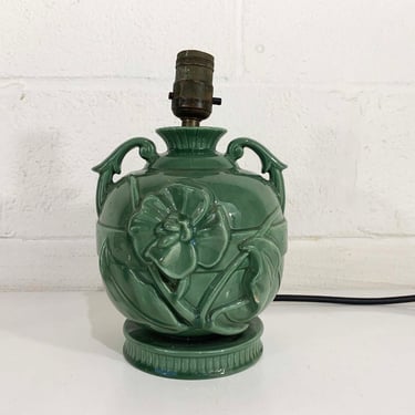 Vintage Ceramic Table Lamp Sage Green Light Decor Accent Lighting Floral Flowers Mid-Century 1950s 1960s 