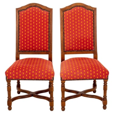 French Louis XIII Style Upholstered Side Chair, 2