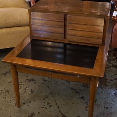 2 Tier Side Table w Black Top and 2 Drawers