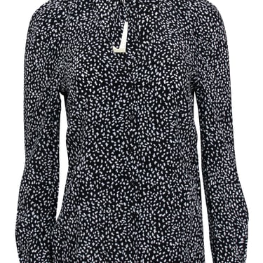 Maje - Black & White Spotted Print Necktie Button Front Blouse Sz L