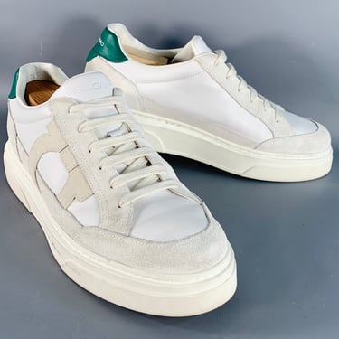 SALVATORE FERRAGAMO Size 11 White Green Logo Leather Chunky Sole Sneakers
