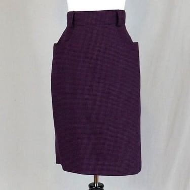 80s Purple Black Check Skirt - 27" waist - Hip Pockets - Christy Girl - Vintage 1980s - S 