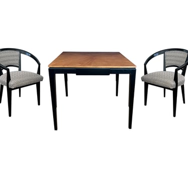 Midcentury Baker Ebonized &amp; Oak Game Table and Four Barrel-back Chairs