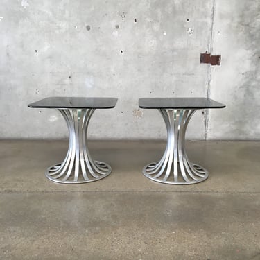 Pair Mid Century Russell Woodard Indoor/Outdoor Aluminum Side Tables