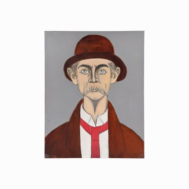 Acrylic Painting on Canvas Board Man Portrait Hat 