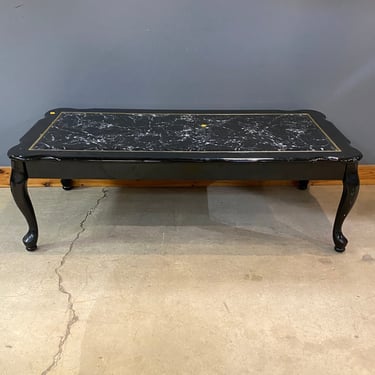 Black Lacquered Coffee Table with Faux Marble Glass Top