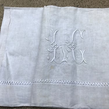 French Heirloom Linen Sheet, Dowry Sheet, Trousseau, Embroidered Monogram, French Farmhouse, 90 x 120, Queen, Twin XL, Twin 