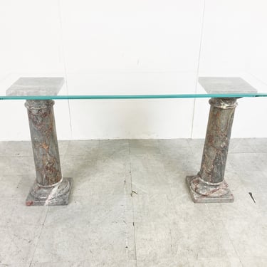 Vintage marble column console table Italy, 1960s - vintage marble console - marble console table - hall table 